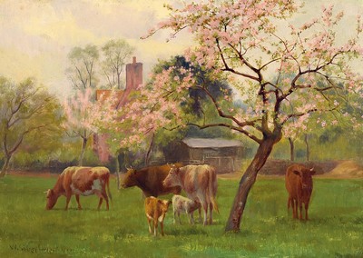 William Sidney Cooper, 1854-1927, britischer Tier- und Landschaftsmaler der Region Kent, Ausstellungen in der Royal Academy, hier: Rinder auf ...
