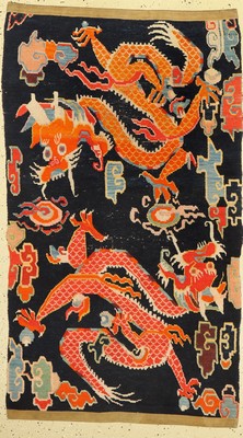 Schigatse"Khaden" alt, (Drachen Motive), Tibet, um 1900, Wolle auf Baumwolle, ca. 160 x92 cm, EHZ: 3