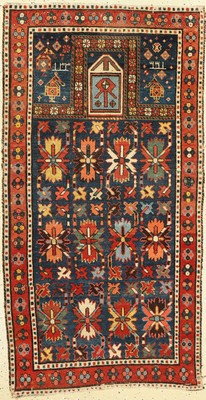 Antiker Schirwan Gebetsteppich, Kaukasus, datiert(1303), 1881, Wolle auf Wolle, ca. 141 x 74 cm, EHZ:(Alters-und Gebrauchsspuren)