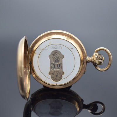 PALLWEBER / A & L Patent seltene Herrensavonette mit digitaler Anzeige in RG 585/000, Schweiz um 1890, 3 Deckel Goldgeh. dell., guill. Sprung- & ...