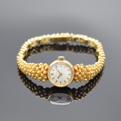 CERTINA ausgefallene Damenarmbanduhr in GG 750/000, Schweiz um 1968, Glasrand aufgedr., ausgef. Gliederband m. Kastenschl., silb. Zifferbl. m. ...