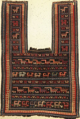 Shahsawan Pferdedecke, antik, Persien, um 1900, Wolle auf Wolle, ca. 170 x 120 cm, EHZ:(Guter Zustand)