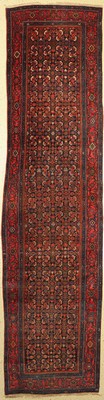 Antiker Bidjar, Persien, um 1910, Wolle aufWolle, ca. 444 x 115 cm, EHZ:(Guter Zustand)