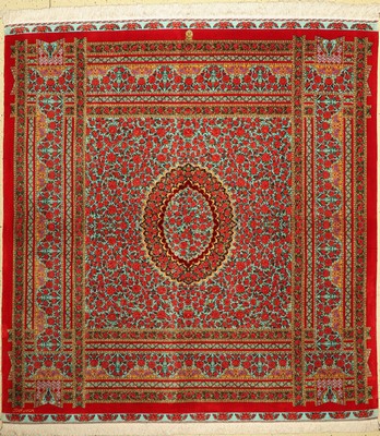 Ghom Seide Sehr fein, Persien, signiert(Hayatbachsch), ca. 50 Jahre, reine Naturseide, ca. 214 x 200 cm, ca. 1,0 Mio. Kn/qm, gereinigt, EHZ:(Sehr ...