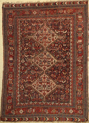 Antiker Khamseh, Persien, um 1900, Wolle auf Wolle, ca. 200 x 145 cm, EHZ:(gleichmäßig dünn)