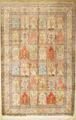 Seiden Kayseri alt, Türkei, um 1950, reine Naturseide, ca. 298 x 198 cm, leicht fleckig, EHZ:(Guter Zustand)