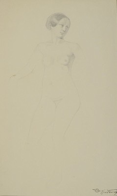 Carl Spitzweg, 1808-1885 München, Bleistiftzeichnung auf Papier, stehender weiblicher Akt (Torso), rechts unten Nachlassstempel und bez. N27 L (drei ...