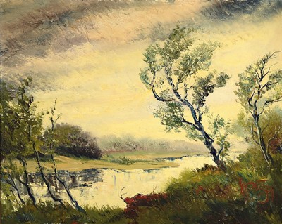 Karl Philipp Spitzer, 1887-1954 Speyer, Altrheinlandschaft, Öl/Hartfaser, rechts unten signiert, ca. 80x100cm, R. ca. 94x114cm
