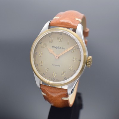 MONTBLANC 1858 Herrenarmbanduhr Referenz 7454, Schweiz um 2021, Automatik, Edelstahlgeh., Boden gedr., Lünette & Krone in Bronze, orig. Lederband m. ...