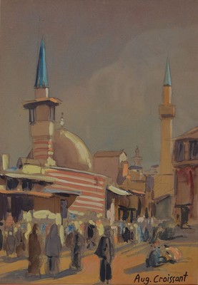 August Croissant, 1870 Edenkoben-1941 Landau, Ansicht aus dem vorderen Orient, Gouache auf Papier, rechts unten signiert, ca. 27x19cm, PP, u.Gl., R. ...