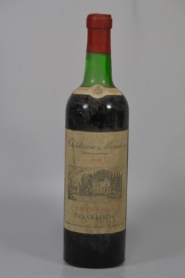 1 Flasche 1959 Chateau Mouton, Bordeaux superior, Vertrieb Ludwig von Kapff & Co. Bremen, 750ml, Mid Shoulder, beschmutzt