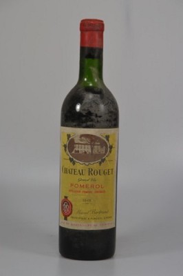 1 Flasche 1945 Chateau Rouget, Pomerol, Marcel Bertrand, 750ml, Mid SHoulder, beschmutzt