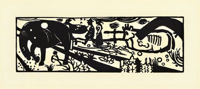 Heinrich Campendonk, 1889-1957, Tiere, Holzschnitt, ca. 7.8x23.4cm, PP, u.Gl., R. ca. 30x40cm