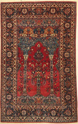 Alter Keschan fein, Persien, um 1930/1940, Korkwolle mit Seide, ca. 210 x 135 cm, LeichteGebrauchsspuren