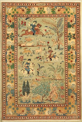 Keschan Kork fein, signiert, (Alipour Babaie), Persien, um 1950, Korkwolle, ca. 210 x 140 cm, gereinigt, EHZ:(Sehr guter Zustand)