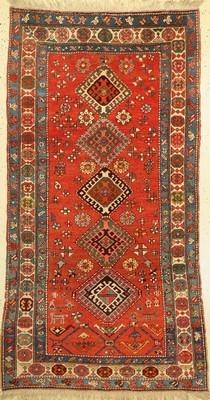 Antiker Kazak, Kaukasus, um 1900, Wolle aufWolle, ca. 215 x 118 cm, Leichte Gebrauchsspuren, alte Restaurierungen