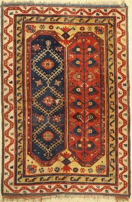 Antiker Kolonnen Kazak, Kaukasus, 19.Jhd, Wolle auf Wolle, ca. 190 x 130 cm, EHZ:(Alters-und Gebrauchsspuren)