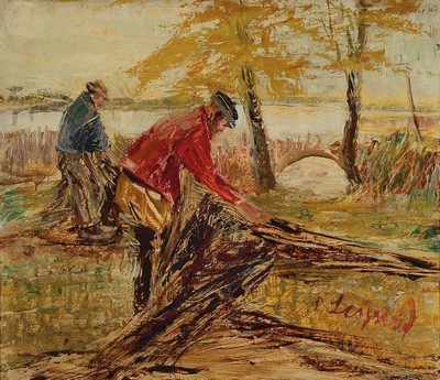 Piet Leysing, 1885 Doornenburg - 1933 Düsseldorf, Ausbildung an der Akademie Düsseldorf, zwei Fischer bei Einholen bzw. Auslegen der Netze, ...