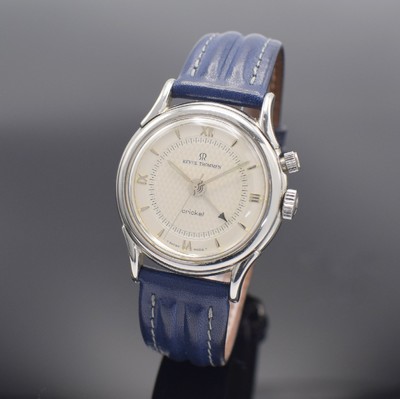 REVUE THOMMEN Cricket Herrenarmbanduhr mit Wecker, Schweiz um 1990, Handaufzug, Ref. 8010002, Edelstahlgeh. inkl. orig. Lederband m. Dornschl., Boden ...