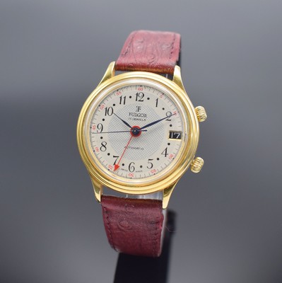 FULGOR Armbandwecker mit Kaliber AS 5008, Schweiz um 1985, Automatik, verg. Gehäuse, Stahlboden aufgedr., silb. Zifferbl. m. arab. Zahlen, Datum, ...