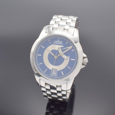 UNION Glashütte/SA. Herrenarmbanduhr mit Gangreserveanzeige, Deutschland um 2010, Automatik, beids. vergl. Geh. in Edelstahl, Boden 5-fach verschr., ...