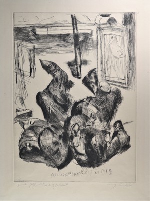 Lovis Corinth, Atelierwinkel, Kaltnadelradierung auf Bütten, 1919, handsigniert, Auflage 100, im Blatt bezeichnet und dat., aus der Folge "Bei ...