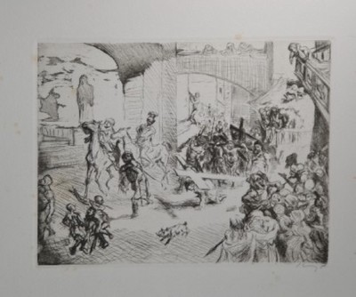 Max Slevogt, 4 Grafiken, handsigniert: a: Gespräch zwischen Faust und Mephisto, 1925/27, ca. Blattgr. 46 x 35 cm, b. Radierung Kreuztragung aus ...