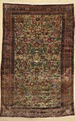 Antiker Seiden Farahan fein, Persien, 19.Jhd, reine Naturseide, ca. 190 x 123 cm, EHZ:(Leichte Alters-und Gebrauchsspuren), Fransen erneuert.