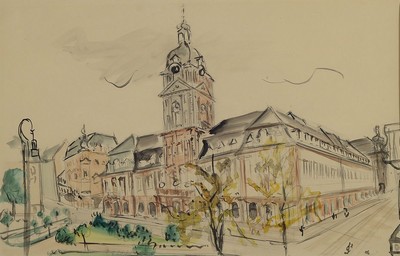 Otto Ditscher, 1904-1987 Neuhofen, Das alte Rathaus in Mannheim, Aquarell auf Papier, rechts unten monogr., ca. 31x49cm, PP, u.Gl., R. ca. 49x66cm