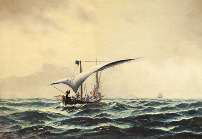 Valdemar Otto Lusty, 1886-1965, dänischer Marinemaler, Segelboot mit geblähten Segeln, links unten signiert, verso unleserlich bez. , breiter ...