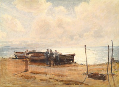 Hugo Valdemar Larsen, 1875-1950 Kopenhagen, Studium an der Akademie Kopenhagen, Aufenthalte in dänisch Westindien, hier: 3 Fischer vor ihren ...