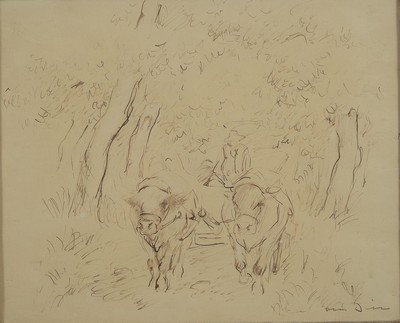 Otto Dill, 1884 Neustadt an der Weinstraße-1957 Bad Dürkheim, Bauer mit Ochsengespann, Tuschezeichnung, rechts unten handsign., ca. 29x36cm, u.Gl., ...
