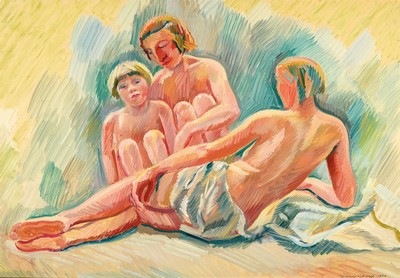 William Scharff, 1886-1959 Kopenhagen, Ausbildung an Kristian Zahrtmanns Kunstschule, 2 Frauenakte mit Kind, rechts unten signiert und datiert 1930, ...