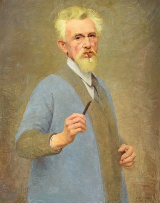 Carl Vilhelm Meyer, 1870-1938 dänisch, Selbstbildnis des Künstlers mit Kohlestift, rechts unten signiert und datiert 1937, verso auf altem Etikett ...
