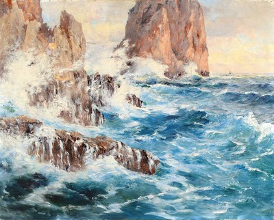 Knut Axel Lindman, 1848 Öregrund - 1930 Oscar Parish/Schweden, Studium an der Konstakademien Stockholm, stürmische Küste vor Capri, links unten ...