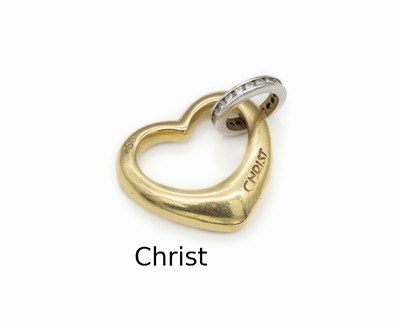 18 kt Gold CHRIST Brillant-Anhänger "Herz", GG/WG 750/000, Herz aus GG, Öse WG mit Brillanten zus. ca. 0.15 ct Weiß/si, ca. 2 x 1.8 cm, ...