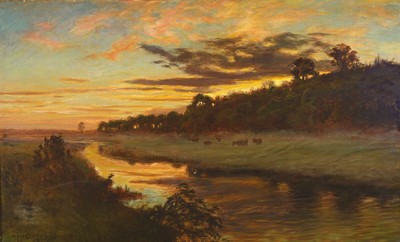 Viggo Langer, 1860 Leipzig - 1942 Rungsted, Ausbildung bei V. Kyhn und C. Bloch, sowie an der Kgl. Kunstakademie Kopenhagen, Stimmungslandschaft, ...