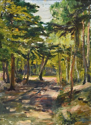 Ludwig Heinrich Heyne, 1878 Düsseldorf-1914 Douvrin, Waldweg, Öl/Lwd, rechts unten signiert und dat. 08, ca. 76x56cm, R. ca. 99x78cm