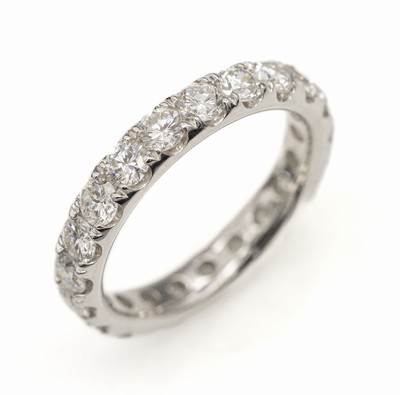 14 kt Gold Brillant-Memoryring, WG 585/000,21 Brillanten zus. ca. 2.64 ct (grav.) Weiß/ vs-p, RW 55, ca. 3.7 g