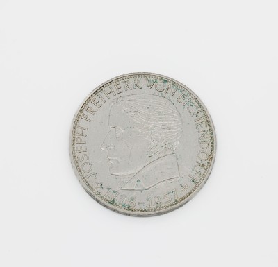 5 Mark Silbermünze, Deutschland 1957, Freiherr von Eichendorff, Prägemarke J