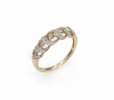 9 kt Gold Diamant-Ring, GG/WG 375/000, 5 champagnerfarb. Brillanten und 6 8/8-Diamantentotal ca. 0.25 ct Weiß/p, RW 57, ca. 2.3 g