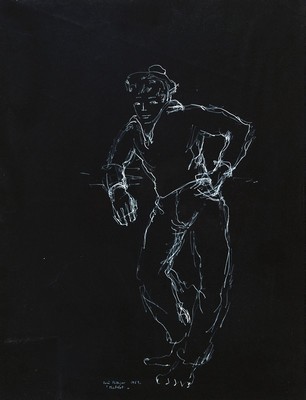 René Bolliger, 1911-1971, "Matelot", weiße Gouache auf schwarzem Papier, sign. und dat. 1953, rückseitig Mann und Pferd, ca. 49x37cm