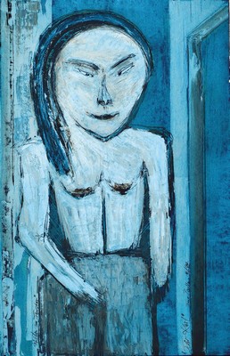 Franz Bellmann, geb. 1946 Haidl/Böhmen, zeitgenössischer Maler in Mannheim, hier: Mädchen am Fenster, Öl/Papier, rechts unten signiert und ...