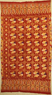 Phulkari Stickerei, Indien, um 1900, Seide auf Leine, ca. 215 x 123 cm, EHZ:(Guter Zustand)