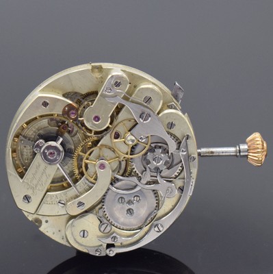 HUGUENIN Leopold Locle Chronograph seltenes Taschenuhrwerk in gehobener Qualität, Schweiz um 1890, Nickel-Klobenankerwerk mit großer Komp.-Unruh, ...
