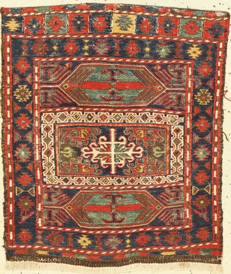 Shahsawan Taschenfront, antik, Persien, um 1900, Wolle auf Baumwolle, ca. 60 x 53 cm, EHZ:(Guter Zustand)