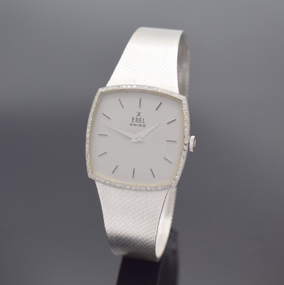 EBEL Herrenarmbanduhr in WG 750/000 Referenz 8107 B, Schweiz um 1975, Handaufzug, 2-teil. Geh., Boden aufgedr., Lünette m. Diamanten bes., silb. ...