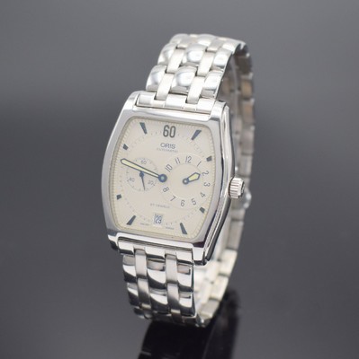 ORIS Regulateur Herrenarmbanduhr Referenz 7471, Automatik, Schweiz um 1995, tonneauförmiges Edelstahlgeh. inkl. orig. Gliederband m. dopp. ...