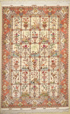 Täbriz fein(50Raj), signiert, Persien, ca. 40 Jahre, Korkwolle mit und auf Seide, ca. 300x 202 cm, ca. 500.000 Kn/qm, EHZ:(Sehr guter Zustand)