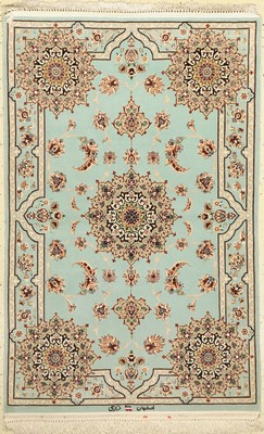 Esfahan fein, signiert, (Dourri), Persien, ca. 40 Jahre, Korkwolle mit und auf Seide, ca.150 x 100 cm, EHZ:(Sehr guter Zustand)